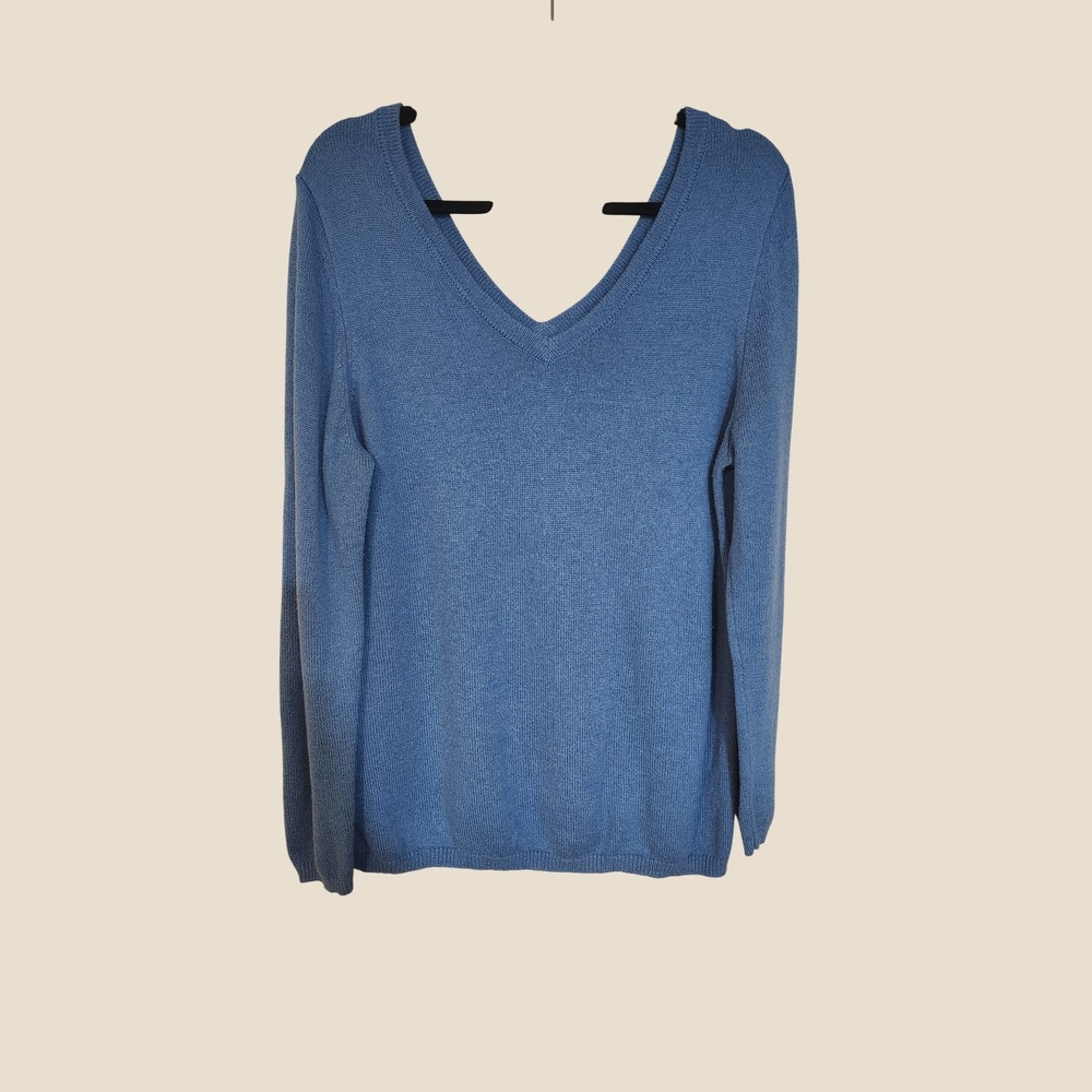 Vtg Old Navy Ribbed Double V-Neck Sweater Blue Holiday Release 2011 Size XL